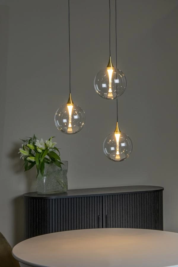 Lucide Premium GISELA - Pendelleuchten - Ø 36 cm - LED Dim. - 3x4,3W 2700K - Transparent - Atmosphäre 3